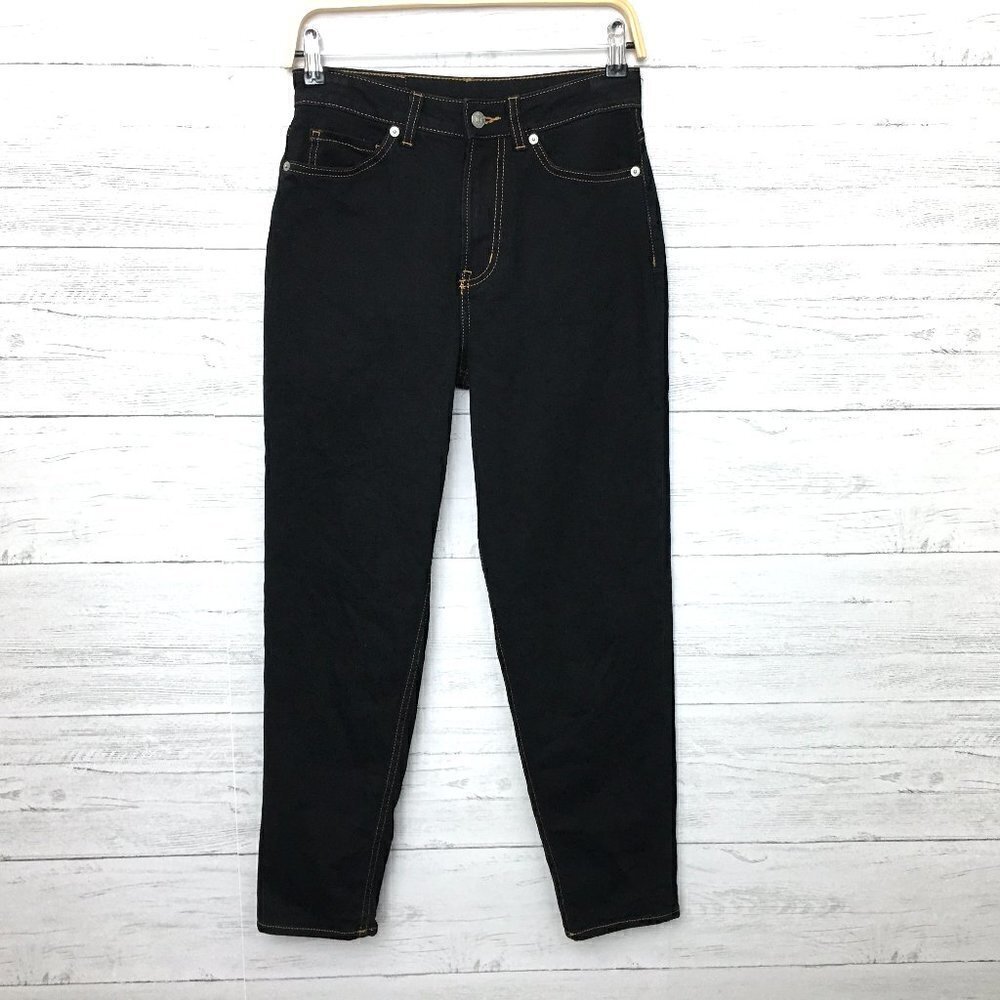 H&M Divided Women's Black Taper Leg Jeans Cotton Blend Denim size 4 length 27"